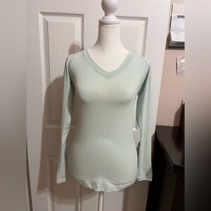 Mint Green V-Neck Long Sleeve Top(29)